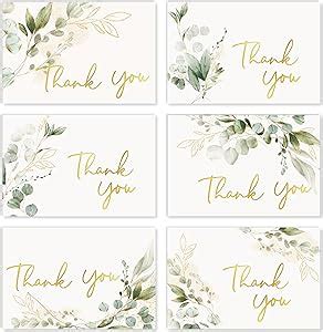 Whaline Greenery Thank You Cards Bulk 36 Pack Watercolor Green