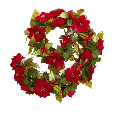 Red Glittered Artificial Poinsettia Garland Christmas Garlands