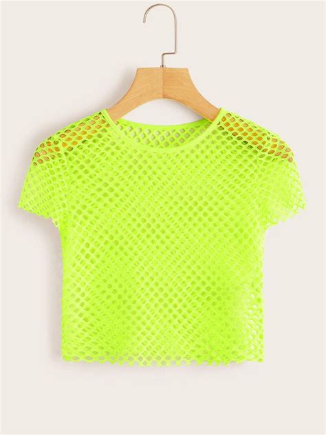 Lime Green Sexy Collar Cap Sleeve Mesh Fabric Plain Embellished High Stretch Summer Women