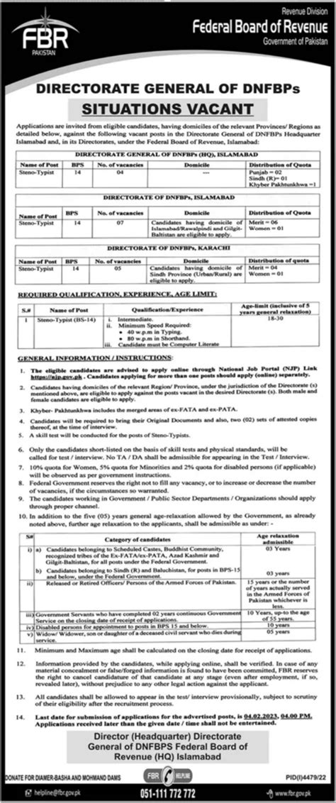 Latest FBR Islamabad Job Announcement 2023 2024 Job Advertisement Pakistan