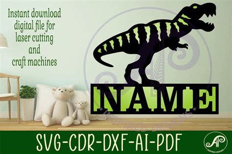 T Rex Name Sign Svg Laser Cut Template Wall Art So Fontsy