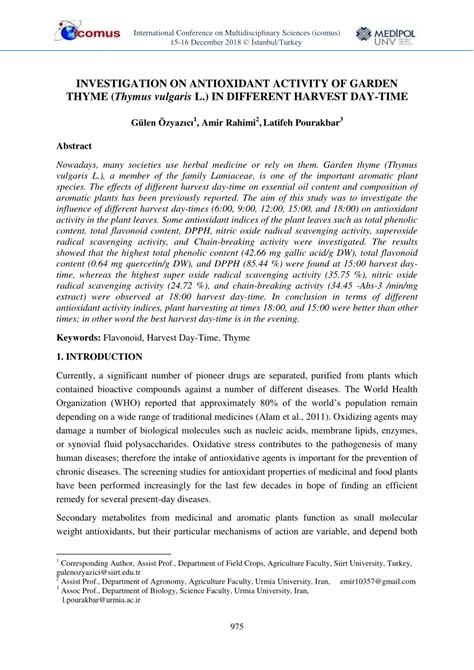 PDF INVESTIGATION ON ANTIOXIDANT ACTIVITY OF GARDEN THYME Thymus