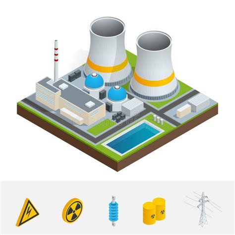 Vector Isometric Nuclear Power Plant Icon Stock Vector Illustration Of Building Isometric