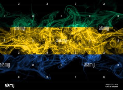 Gabon Gabonese Gabonian Smoke Flag Isolated On Black Background Stock