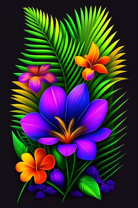 Colorful Flowers on Black Background