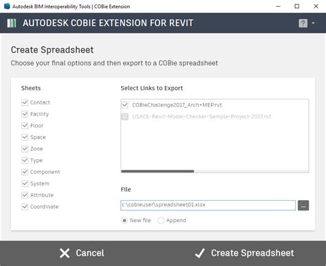 Cobie Extension For Revit Create Spreadsheet Revit Products