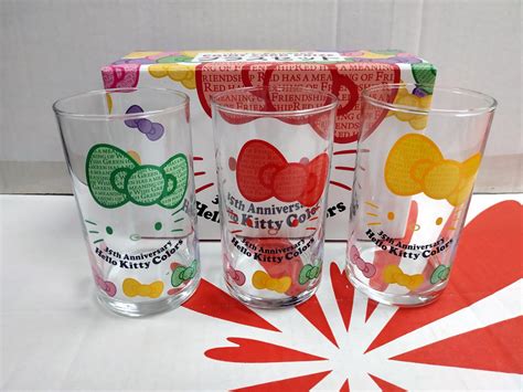 Japan Authentic Sanrio Hello Kitty 35th Anniversary Glass Cup Set Of 3 Pcs In Box