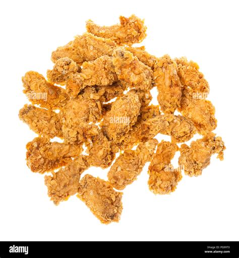 Top View Of Heap Of Crispy Batter Deep Fried Chicken Wings Isolated On