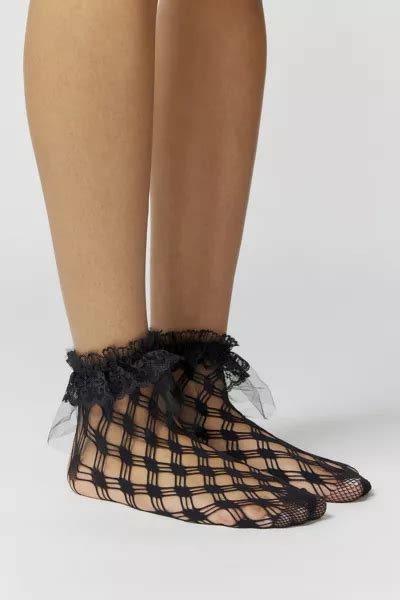 Open Fishnet Weave Ruffle Ankle Sock Urban Outfitters