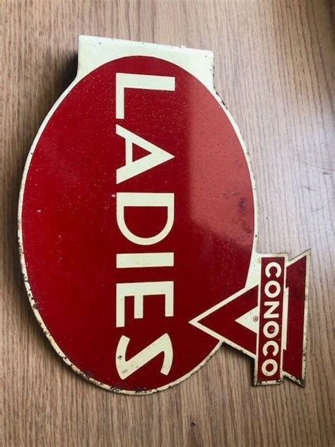 Vintage Conoco Ladies Restroom Double Sided Metal Sign Nice Shape For