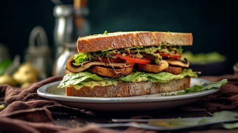 Premium Ai Image Savor A Vegan Sandwich With Generous Filling