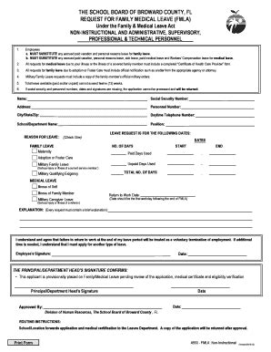 Fillable Online Broward K Fl Fmla Application Administrative And Non