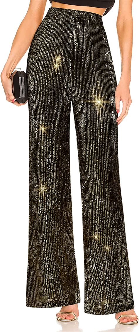 Fengbay Womens Sequin Pants High Waisted Sparkle Bell Bottoms Flare