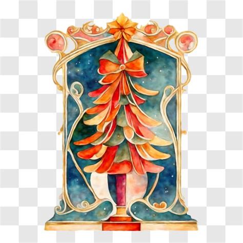 Baixe Pintura Em Aquarela De Rvore De Natal Ornamentada Em Uma Moldura