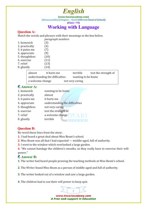 NCERT Solutions For Class 6 English Honeysuckle Chapter 5 In PDF