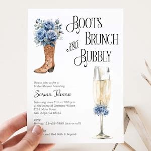 Blue Cowboy Boots Brunch And Bubbly Bridal Shower Invitation Champagne