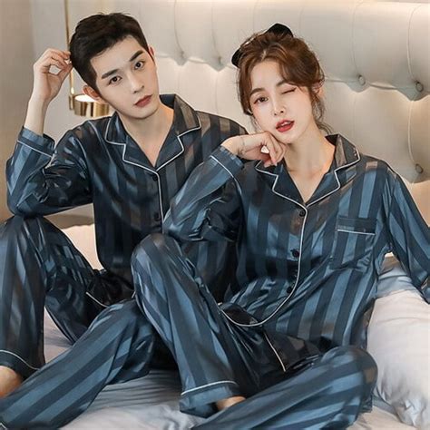 Danceemangoo Pajama Suit Men Silk Pajamas Sets Couple Sleepwear Lover