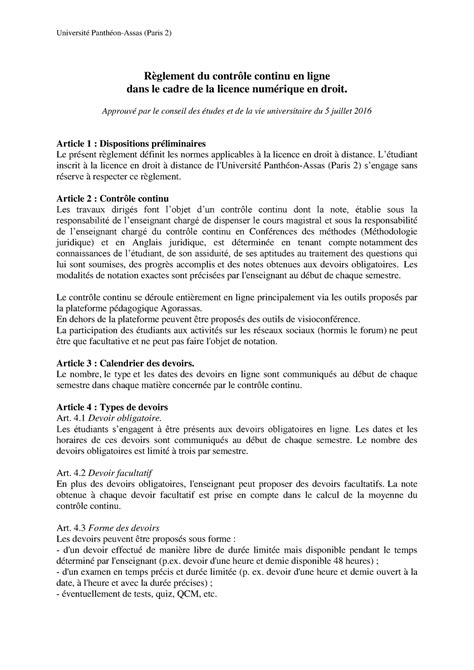 Règlement contrôle continu Licence numérique en droit Université