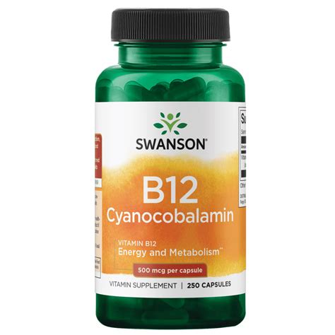 Swanson Vitamin B12 Supplement 500 Mcg Supports Energy Metabolic And Cardiovascular Health 250