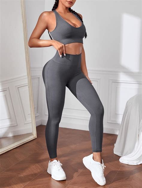 Shein Sport Studio Pcs Seamless Fitness Yoga Suit Gym Outfits Set