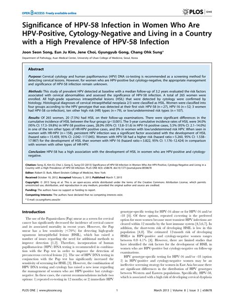 PDF Significance Of HPV 58 Infection In Women Who Are HPV Positive