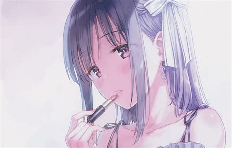 Anime Girl Putting On Lipstick