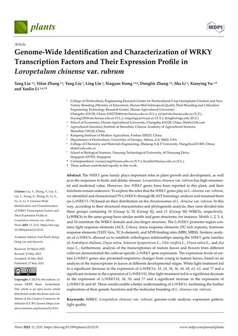 PDF Genome Wide Identification And Characterization Of WRKY