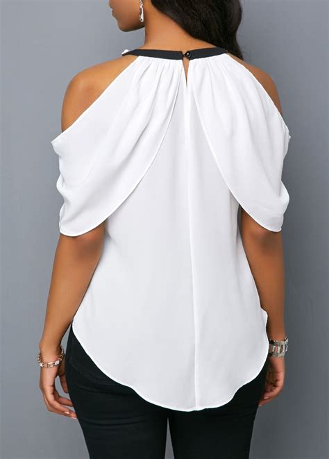 Cold Shoulder Embellished Neck Bowknot Detail Blouse Usd 28 95 Blouses For