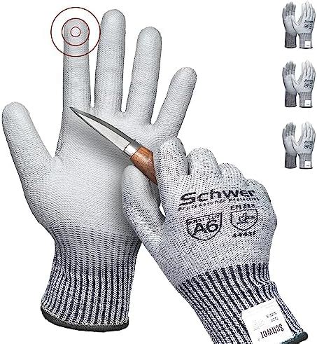 Schwer 3 Pairs Cut Resistant Gloves ANSI A6 Cut Proof Work Gloves