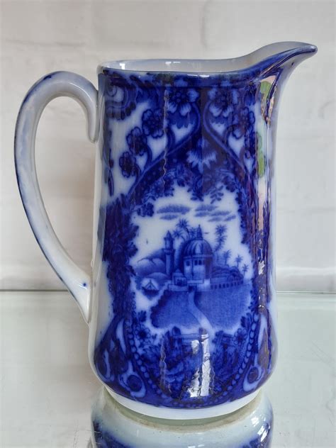 Magnificent Antique Flow Blue Large Jug Vase C1850 Etsy