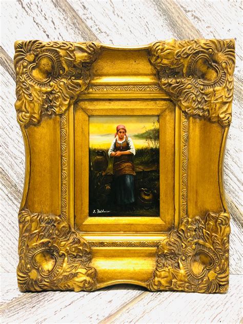 Gold Frame Oil Painting On Board Antique Ornate Wood Frame Etsy