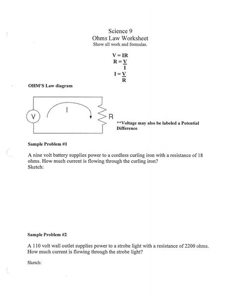 Ohms Law Worksheet Pdf Clhs