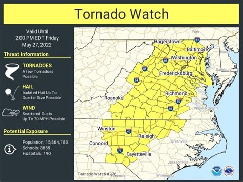 Tornado Watch Issued For Dc Nova Heavy Rain Hail Possible Washington Dc Dc Patch