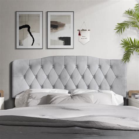 Castle Place Upholstered Tufted Headboard, Silver Grey Velvet, Full ...