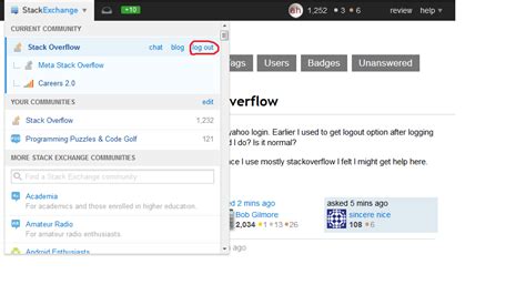 I Do Not Get A Logout Option On Stack Overflow Meta Stack Exchange