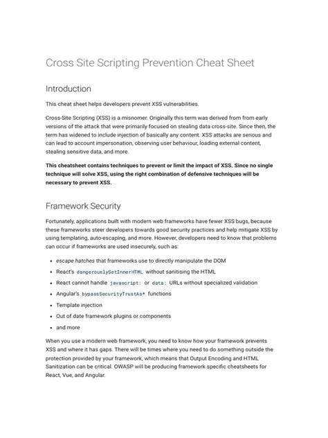 Cross Site Scripting Prevention Owasp Cheat Sheet Series Pdf