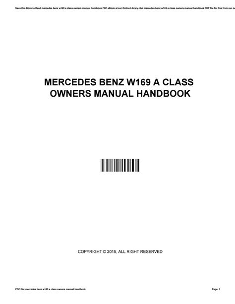 Mercedes Benz W169 A Class Owners Manual Handbook By Cory Issuu