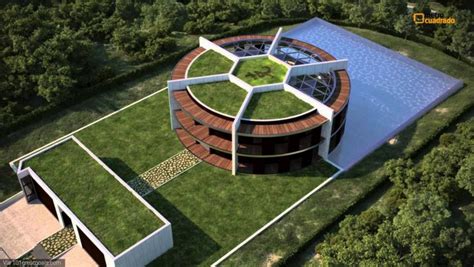 aerial view   circular building  grass   roof