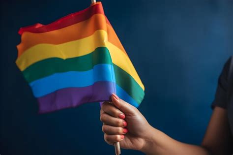 Una Mano Sosteniendo Una Bandera Del Arco Iris Lgbt Foto Premium