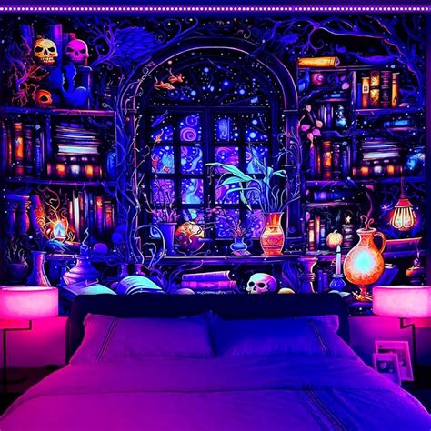 Amazon Invoibler Blacklight Bookshelf Tapestry Uv Reactive Magic