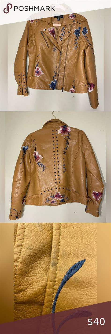 Colleen Lopez Vegan Leather Moto Embroidered Moto Jacket M Leather Moto