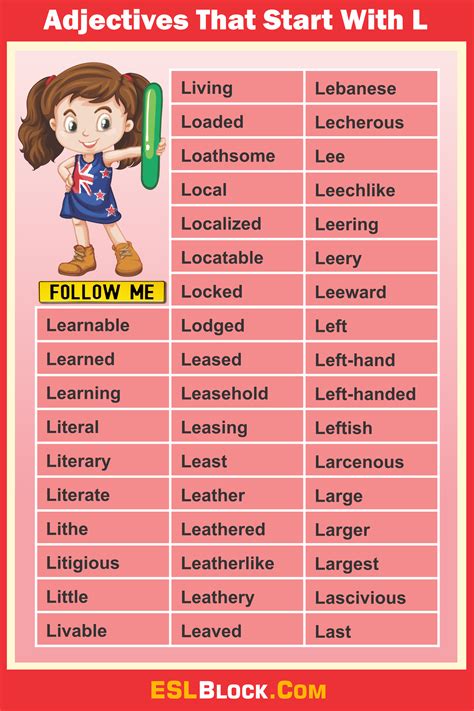 Adjectives That Start With L | English as a second language, Adjectives ...