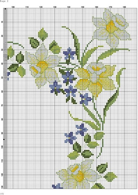 A Cross Stitch Pattern With Yellow And Blue Flowers On The Bottom Half