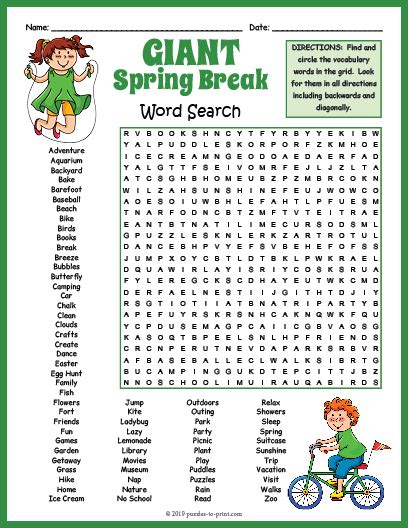 Back To Spring Break Word Search Puzzle Worksheet Activity By Coolbook