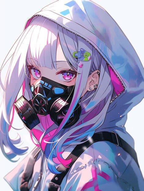 Premium Photo | Anime girl with gas mask and hood on generative ai