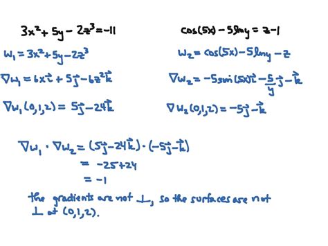 Determining If Two Surfaces Are Perpendicular Math Gradient Vectors