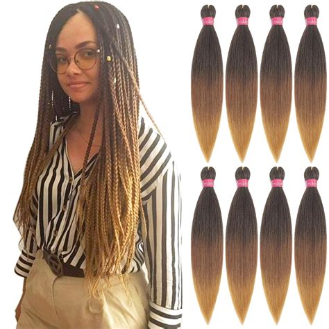 Fayeta Ombre Pre Stretched Braiding Hair 24 8 Packs Silky Color Blend Braid Hair