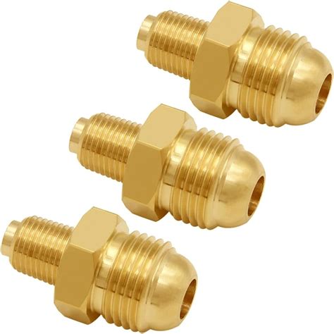 Uenede 3pcs Propane Orifice Connector Brass Tube Fitting 38 Flare X 18 Npt Male