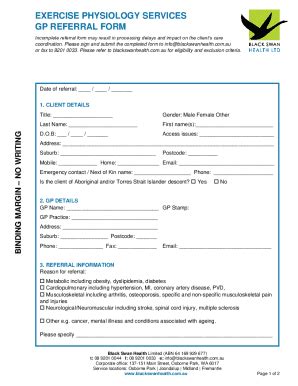 Fillable Online EXERCISE PHYSIOLOGY SERVICES GP REFERRAL FORM Fax Email