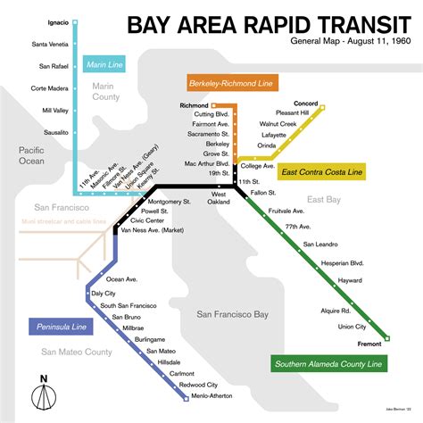 San Francisco proposed BART system map, 1960 – 53 Studio